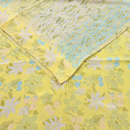 Indian Vintage Sari Green Yellow Pure Crepe Silk Printed Saree 5yard Sewing Quilting Floral Soft Craft Fabric Wrap