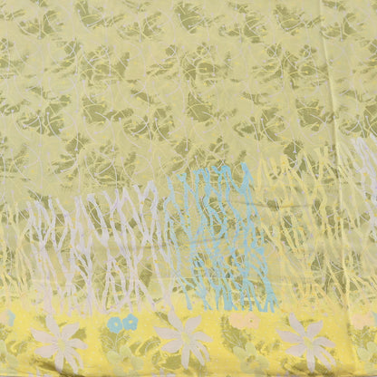 Indian Vintage Sari Green Yellow Pure Crepe Silk Printed Saree 5yard Sewing Quilting Floral Soft Craft Fabric Wrap