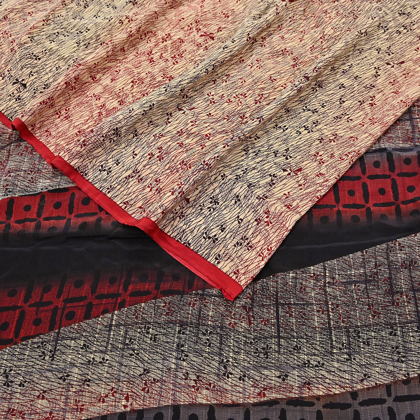 Indian Vintage Sari Beige & Multi Pure Crepe Silk Printed Saree 6yard Sewing Floral Soft Craft Fabric Wrap Crafting Quilting Upcycle