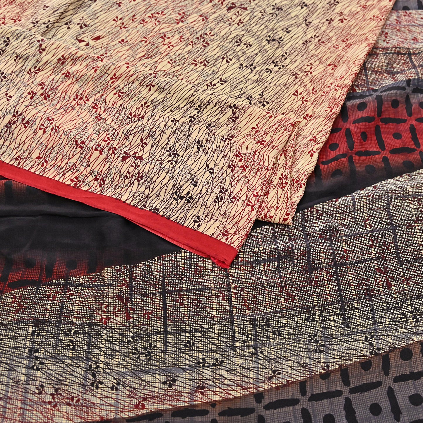 Indian Vintage Sari Beige & Multi Pure Crepe Silk Printed Saree 6yard Sewing Floral Soft Craft Fabric Wrap Crafting Quilting Upcycle