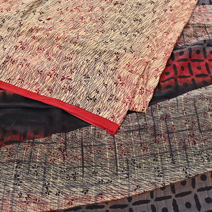 Indian Vintage Sari Beige & Multi Pure Crepe Silk Printed Saree 6yard Sewing Floral Soft Craft Fabric Wrap Crafting Quilting Upcycle