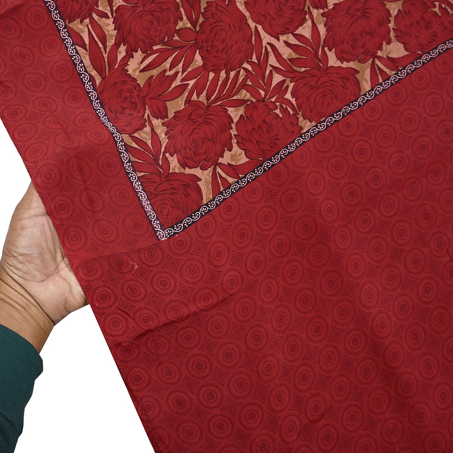 Indian Vintage Sari Red & Brown Pure Crepe Silk Printed Saree 5yard Sewing Quilting Floral Soft Craft Fabric Wrap