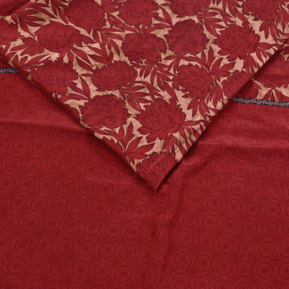 Indian Vintage Sari Red & Brown Pure Crepe Silk Printed Saree 5yard Sewing Quilting Floral Soft Craft Fabric Wrap