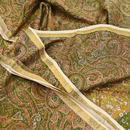 Indian Vintage Sari Green 100% Pure Silk Printed Saree Craft Fabric 6yd Sewing Dress Making Soft Wrap Quilting Crafting Upcycle