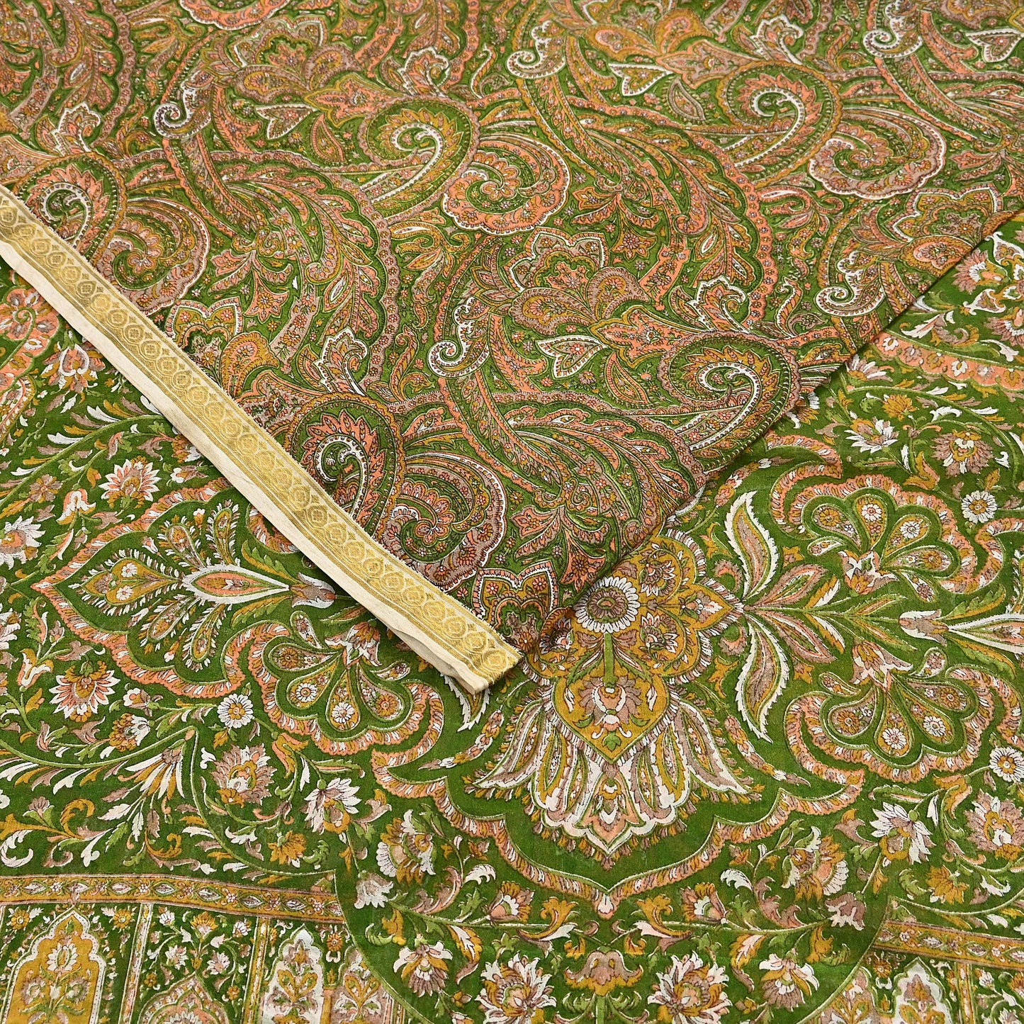 Indian Vintage Sari Green 100% Pure Silk Printed Saree Craft Fabric 6yd Sewing Dress Making Soft Wrap Quilting Crafting Upcycle