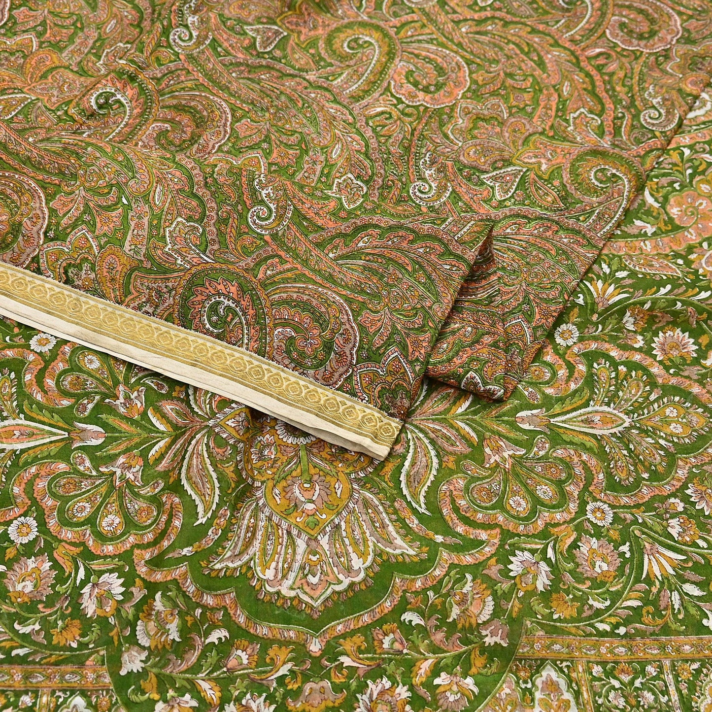 Indian Vintage Sari Green 100% Pure Silk Printed Saree Craft Fabric 6yd Sewing Dress Making Soft Wrap Quilting Crafting Upcycle