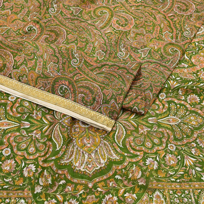 Indian Vintage Sari Green 100% Pure Silk Printed Saree Craft Fabric 6yd Sewing Dress Making Soft Wrap Quilting Crafting Upcycle