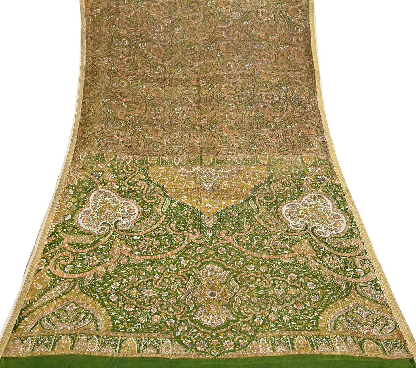 Indian Vintage Sari Green 100% Pure Silk Printed Saree Craft Fabric 6yd Sewing Dress Making Soft Wrap Quilting Crafting Upcycle