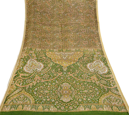 Indian Vintage Sari Green 100% Pure Silk Printed Saree Craft Fabric 6yd Sewing Dress Making Soft Wrap Quilting Crafting Upcycle