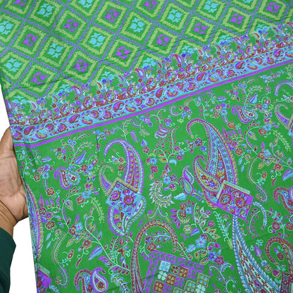 Indian Vintage Sari Green 100% Pure Silk Printed Sarees 5yd Craft Fabric Sewing Soft Dress Making Floral Quilting Crafting Upcycle