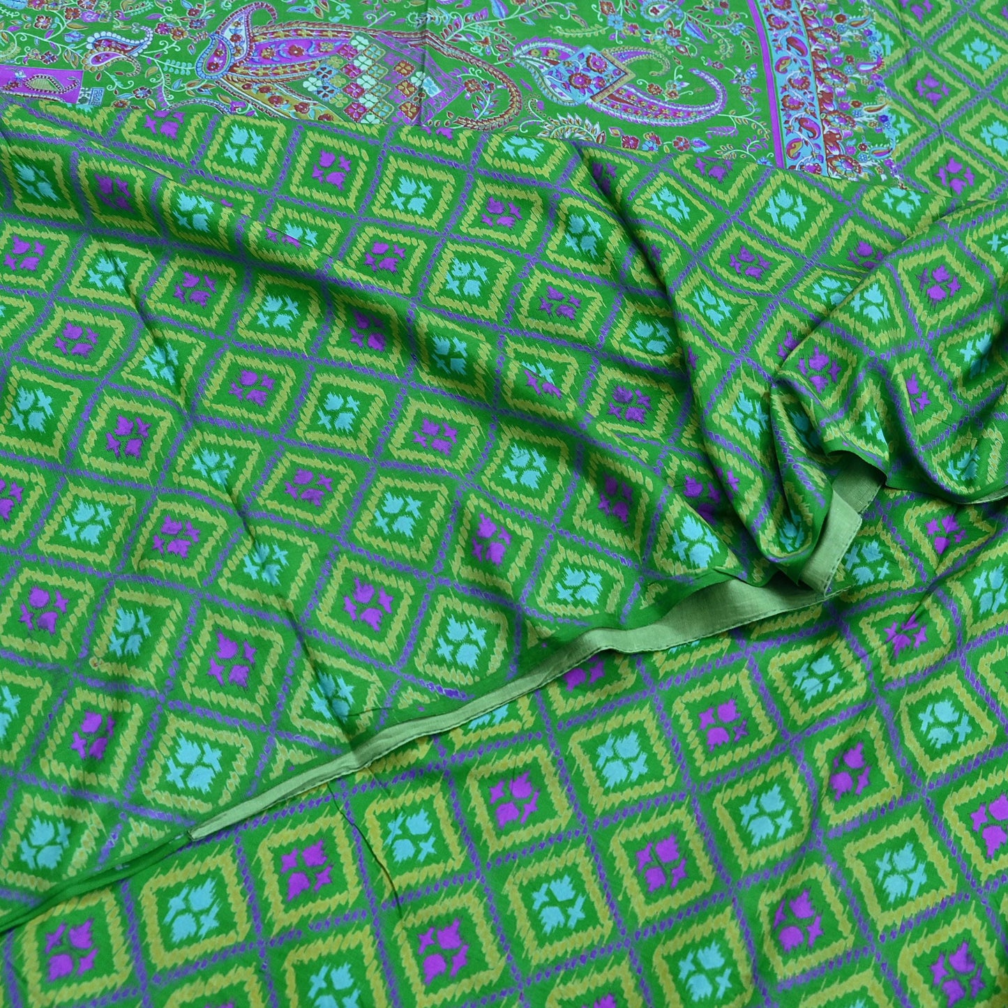 Indian Vintage Sari Green 100% Pure Silk Printed Sarees 5yd Craft Fabric Sewing Soft Dress Making Floral Quilting Crafting Upcycle