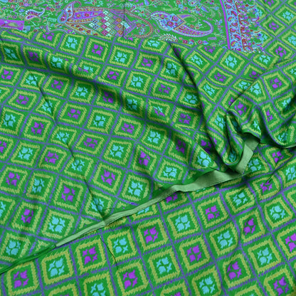 Indian Vintage Sari Green 100% Pure Silk Printed Sarees 5yd Craft Fabric Sewing Soft Dress Making Floral Quilting Crafting Upcycle