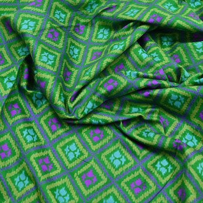 Indian Vintage Sari Green 100% Pure Silk Printed Sarees 5yd Craft Fabric Sewing Soft Dress Making Floral Quilting Crafting Upcycle