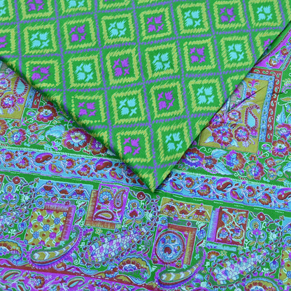 Indian Vintage Sari Green 100% Pure Silk Printed Sarees 5yd Craft Fabric Sewing Soft Dress Making Floral Quilting Crafting Upcycle