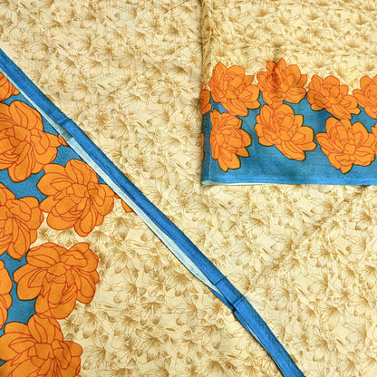 Indian Vintage Sari Beige 100% Pure Silk Printed Sarees 5yd Craft Fabric Sewing Soft Dress Making Floral Quilting Crafting Upcycle