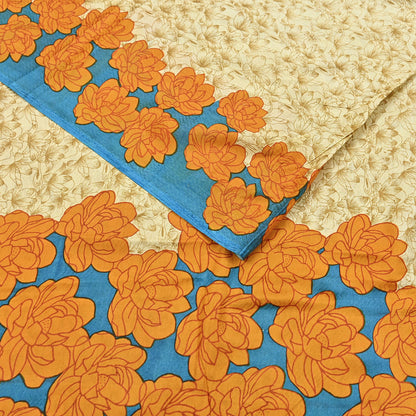 Indian Vintage Sari Beige 100% Pure Silk Printed Sarees 5yd Craft Fabric Sewing Soft Dress Making Floral Quilting Crafting Upcycle