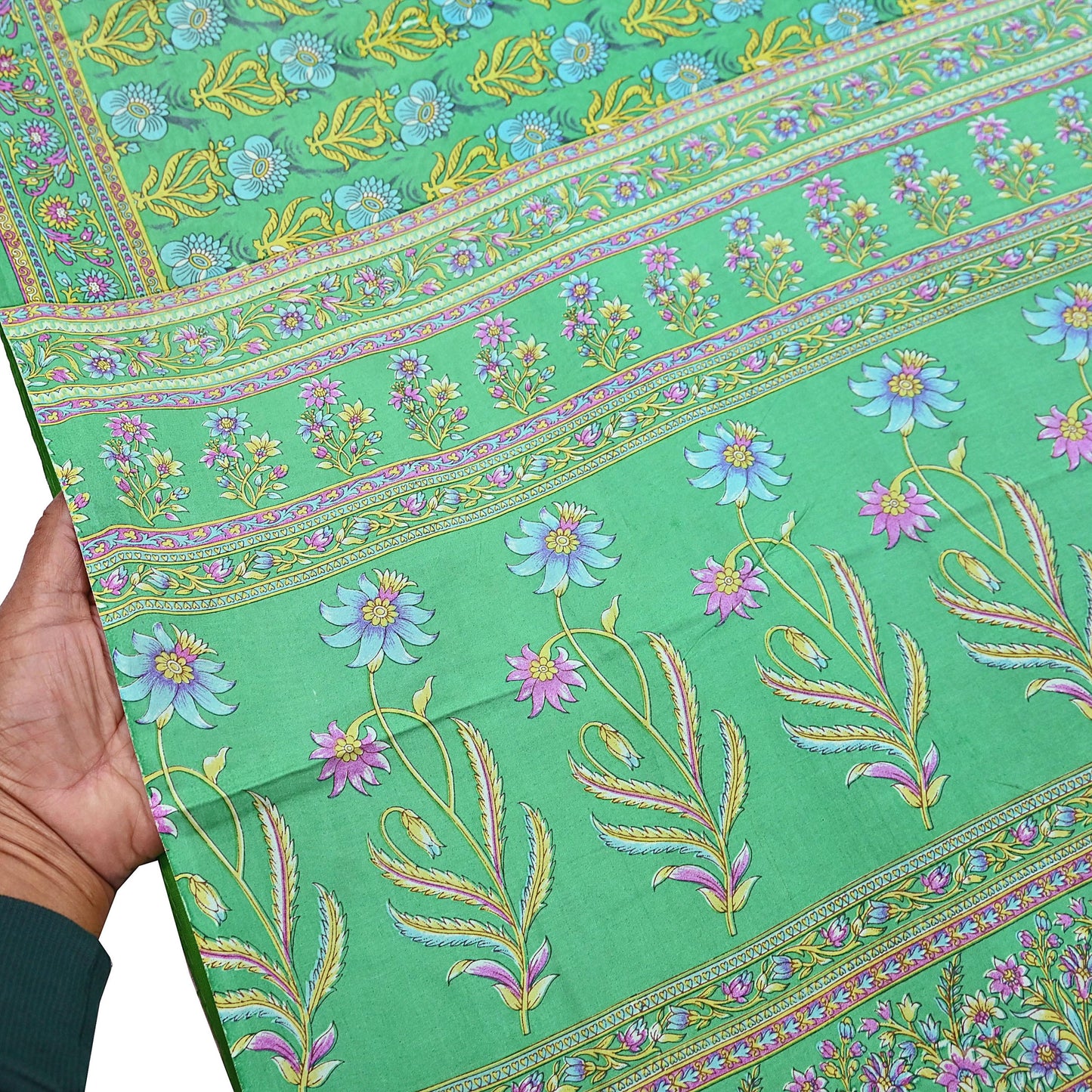 Indian Vintage Sari Green 100% Pure Silk Printed Sarees 5yd Craft Fabric Sewing Soft Dress Making Floral Quilting Crafting Upcycle