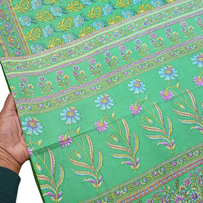 Indian Vintage Sari Green 100% Pure Silk Printed Sarees 5yd Craft Fabric Sewing Soft Dress Making Floral Quilting Crafting Upcycle