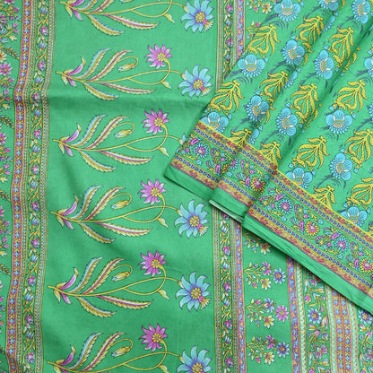 Indian Vintage Sari Green 100% Pure Silk Printed Sarees 5yd Craft Fabric Sewing Soft Dress Making Floral Quilting Crafting Upcycle