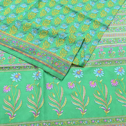 Indian Vintage Sari Green 100% Pure Silk Printed Sarees 5yd Craft Fabric Sewing Soft Dress Making Floral Quilting Crafting Upcycle