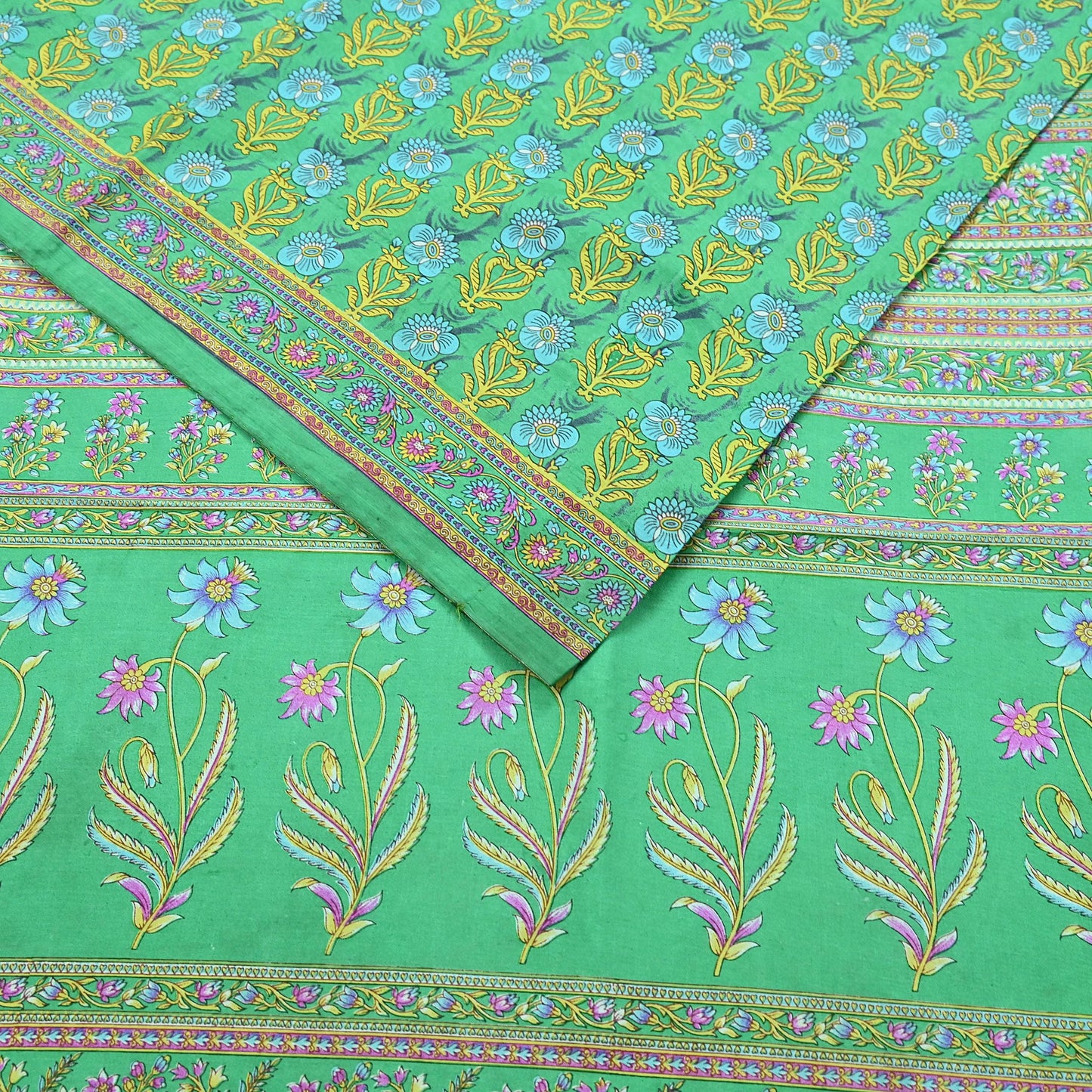 Indian Vintage Sari Green 100% Pure Silk Printed Sarees 5yd Craft Fabric Sewing Soft Dress Making Floral Quilting Crafting Upcycle