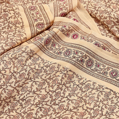 Indian Vintage Sari Beige 100% Pure Silk Printed Sarees 6yd Craft Fabric Sewing Soft Dress Making Floral Quilting Crafting Upcycle