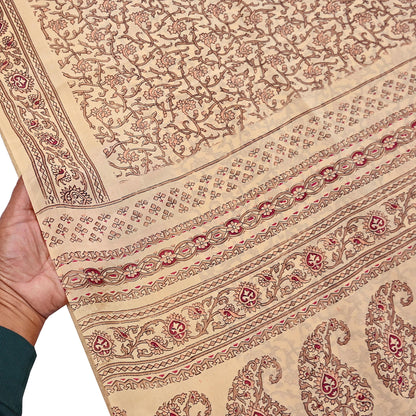 Indian Vintage Sari Beige 100% Pure Silk Printed Sarees 6yd Craft Fabric Sewing Soft Dress Making Floral Quilting Crafting Upcycle