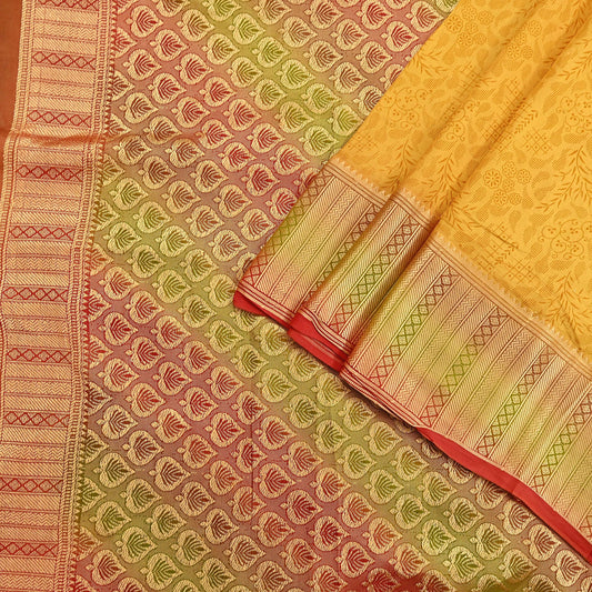 Indian Vintage Sari Yellow 100% Pure Silk Printed Sarees 5yd Sewing Craft Fabric Dress Making Soft Woven Border Upcycle Quilting