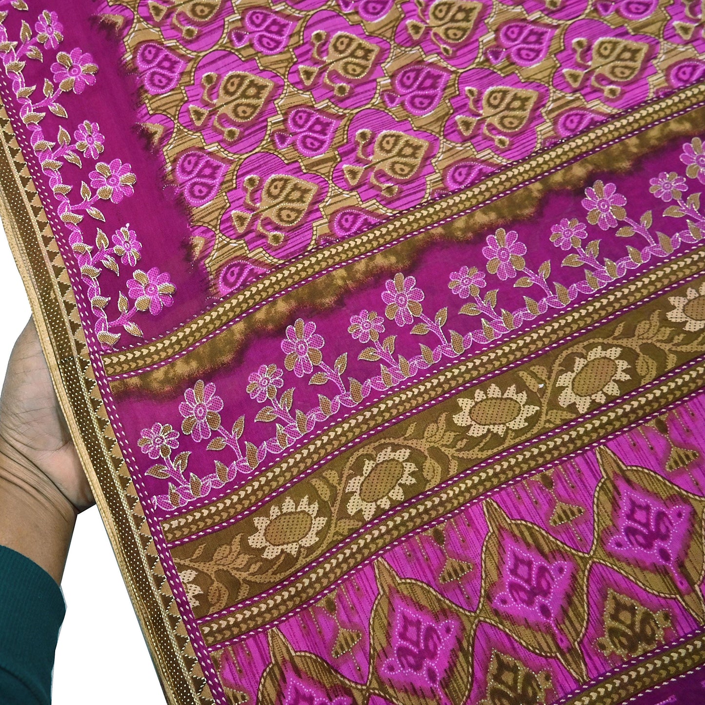 Indian Vintage Sari Green & Purple Pure Cotton Printed Sarees Craft Fabric Soft 5Yd Sarong Wrap Boho Fabric Kimono Quilting Crafting Upcycle