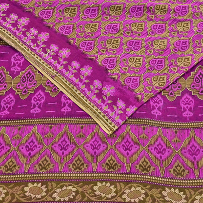 Indian Vintage Sari Green & Purple Pure Cotton Printed Sarees Craft Fabric Soft 5Yd Sarong Wrap Boho Fabric Kimono Quilting Crafting Upcycle