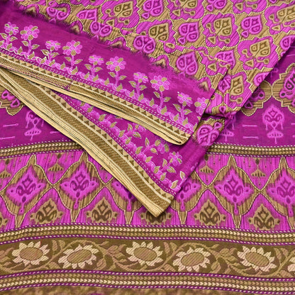 Indian Vintage Sari Green & Purple Pure Cotton Printed Sarees Craft Fabric Soft 5Yd Sarong Wrap Boho Fabric Kimono Quilting Crafting Upcycle