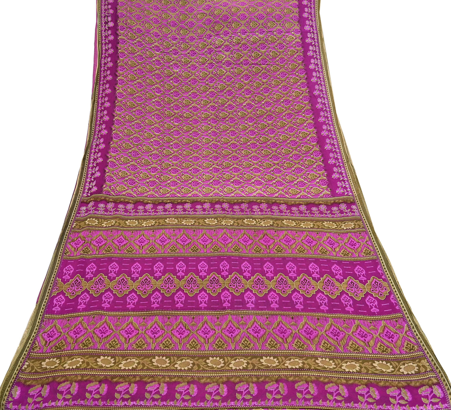 Indian Vintage Sari Green & Purple Pure Cotton Printed Sarees Craft Fabric Soft 5Yd Sarong Wrap Boho Fabric Kimono Quilting Crafting Upcycle