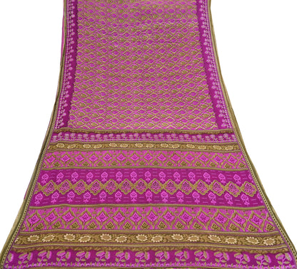 Indian Vintage Sari Green & Purple Pure Cotton Printed Sarees Craft Fabric Soft 5Yd Sarong Wrap Boho Fabric Kimono Quilting Crafting Upcycle