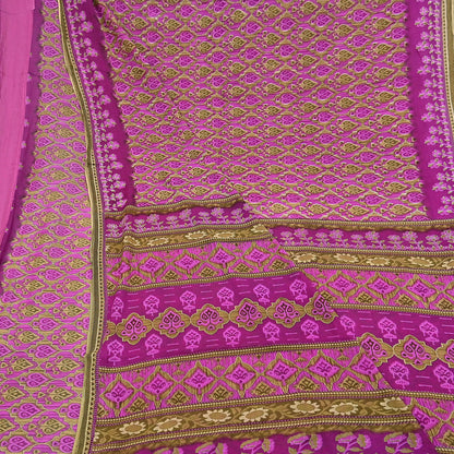 Indian Vintage Sari Green & Purple Pure Cotton Printed Sarees Craft Fabric Soft 5Yd Sarong Wrap Boho Fabric Kimono Quilting Crafting Upcycle