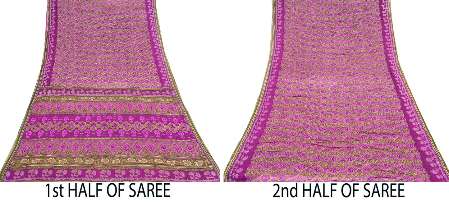 Indian Vintage Sari Green & Purple Pure Cotton Printed Sarees Craft Fabric Soft 5Yd Sarong Wrap Boho Fabric Kimono Quilting Crafting Upcycle