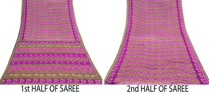 Indian Vintage Sari Green & Purple Pure Cotton Printed Sarees Craft Fabric Soft 5Yd Sarong Wrap Boho Fabric Kimono Quilting Crafting Upcycle