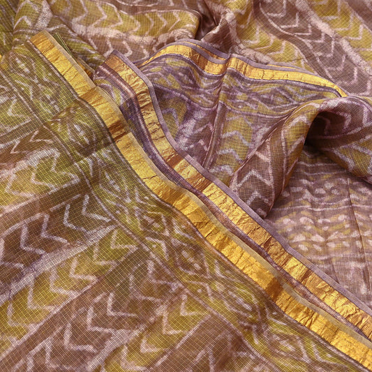 Indian Vintage Fabindia Sari Green & Brown Pure Silk Block Printed Sarees Craft Fabric 6Yd Floral Dress making bollywood silk sarees