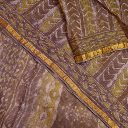 Indian Vintage Fabindia Sari Green & Brown Pure Silk Block Printed Sarees Craft Fabric 6Yd Floral Dress making bollywood silk sarees