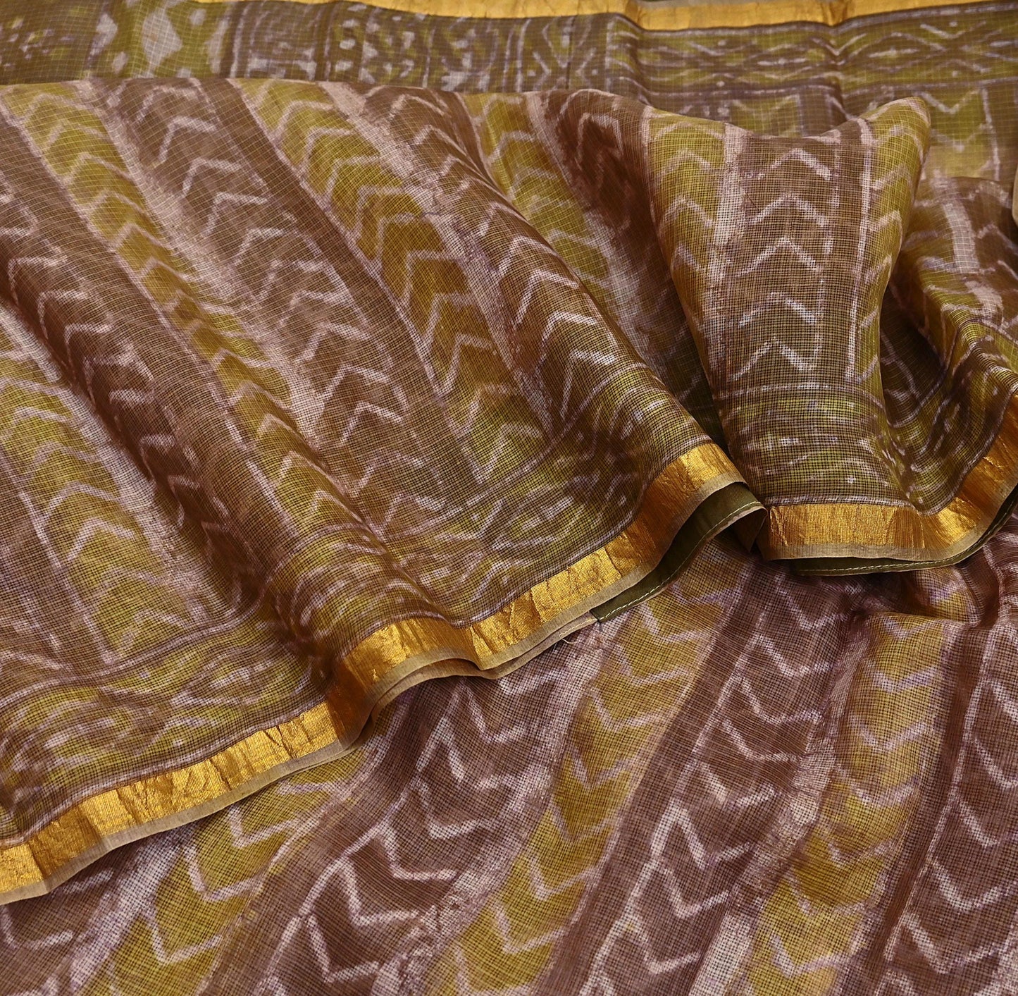 Indian Vintage Fabindia Sari Green & Brown Pure Silk Block Printed Sarees Craft Fabric 6Yd Floral Dress making bollywood silk sarees