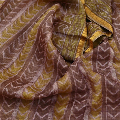 Indian Vintage Fabindia Sari Green & Brown Pure Silk Block Printed Sarees Craft Fabric 6Yd Floral Dress making bollywood silk sarees