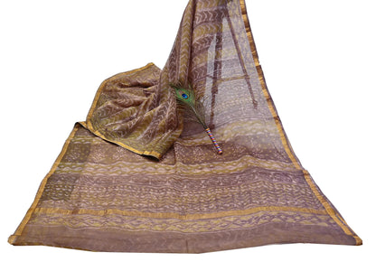 Indian Vintage Fabindia Sari Green & Brown Pure Silk Block Printed Sarees Craft Fabric 6Yd Floral Dress making bollywood silk sarees