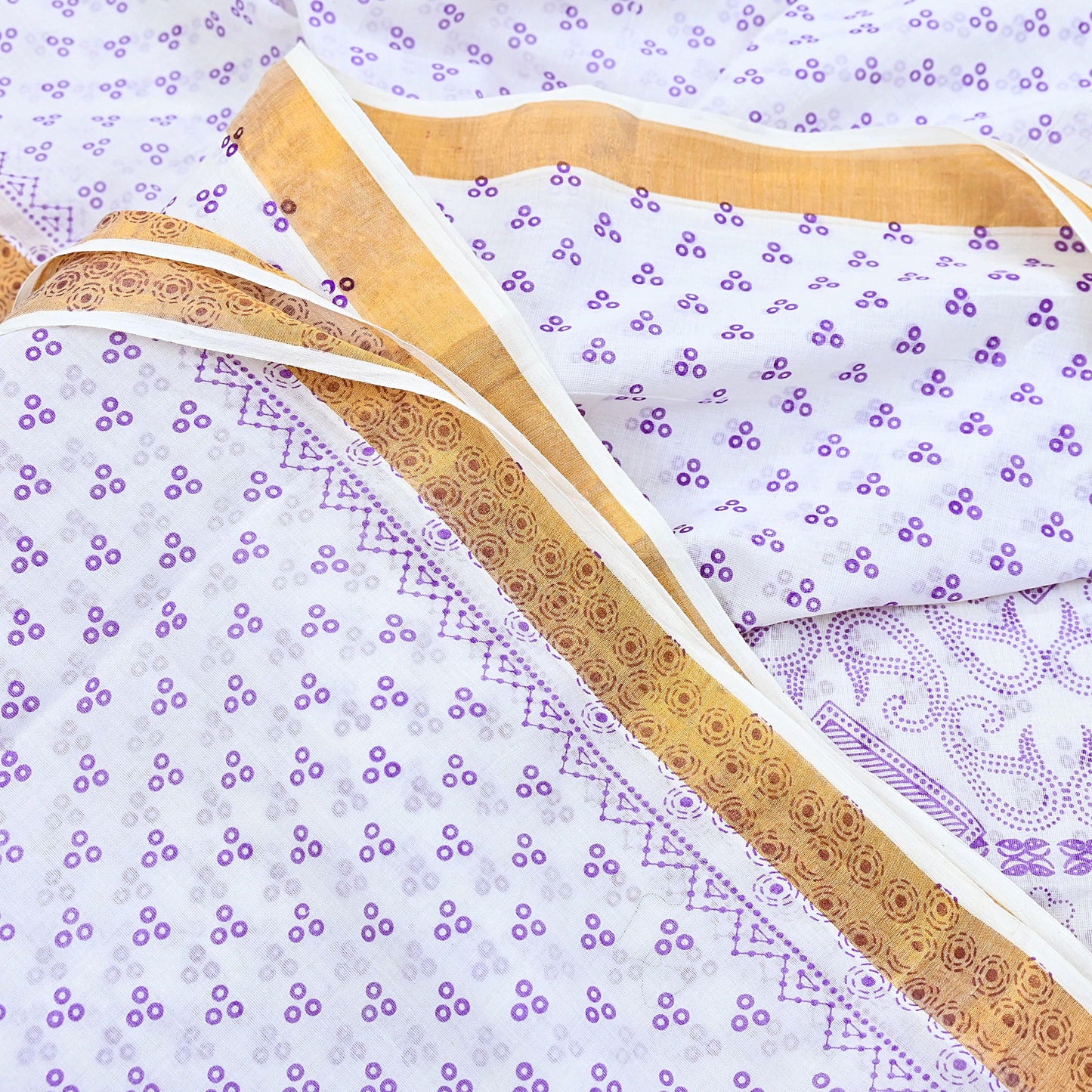 Indian Vintage Sari White bangali printed Pure Cotton Saree Craft Fabric 5Yd Sewing Sarong Wrap Boho Floral Crafting Upcycle Quilting Zari