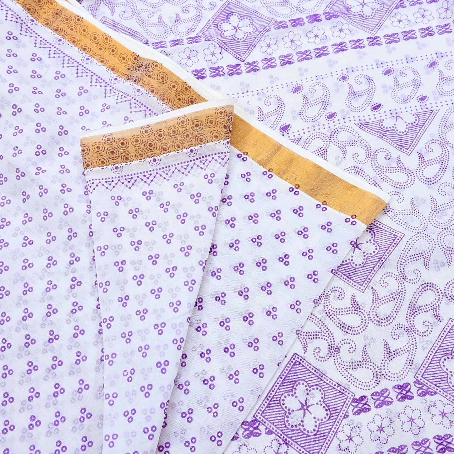 Indian Vintage Sari White bangali printed Pure Cotton Saree Craft Fabric 5Yd Sewing Sarong Wrap Boho Floral Crafting Upcycle Quilting Zari