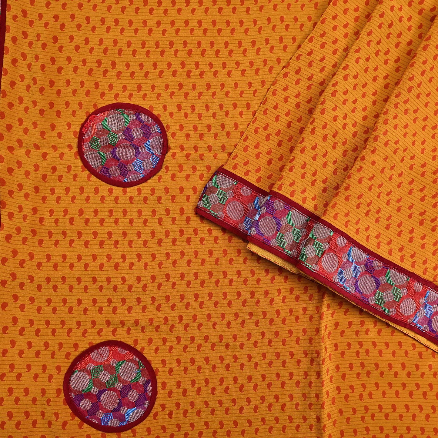 Indian Vintage Sari Saffron Pure Crepe Silk Hand Embroidered Saree 6yd Sewing Floral Craft Sequins Dress making Crafting Quilting