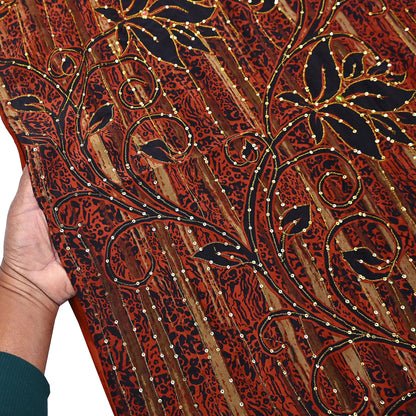 Indian Vintage Sari black & rusty Pure Crepe Silk Hand Embroidered Saree 6yd Sewing Floral Craft Sequins Dress making Crafting Quilting