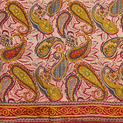 Indian Vintage Sari ivory & Red 100% Pure Silk Printed Sarees 6yd Craft Fabric Sewing Soft Dress Making zigzag Quilting Crafting Upcycle