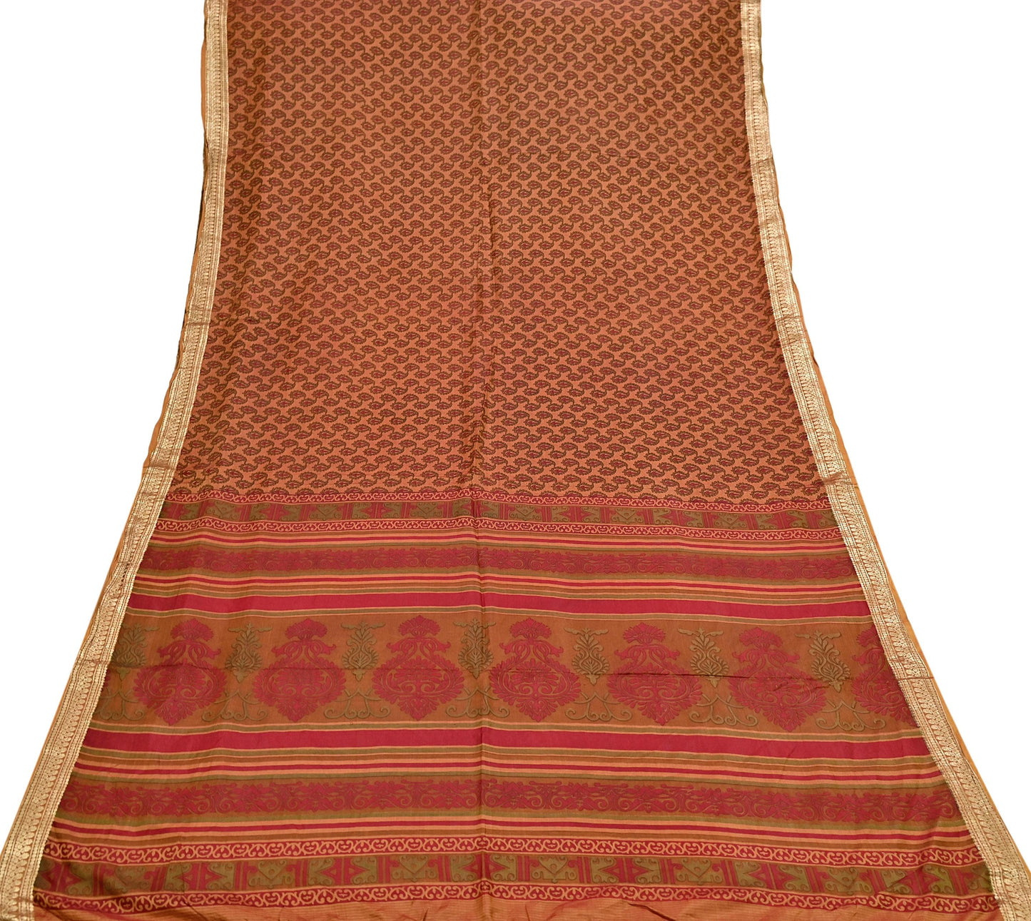 Indian Vintage Sari Red & Saffron 100% Pure Silk Printed Saree Craft Fabric 6yd Sewing Dress Making Soft Wrap Quilting Crafting Upcycle