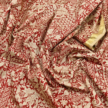 Indian Vintage Sari Rusty & Ivory 100% Pure Silk Printed Saree Craft Fabric 5yd Sewing Dress Making Soft Wrap Quilting Crafting Upcycle