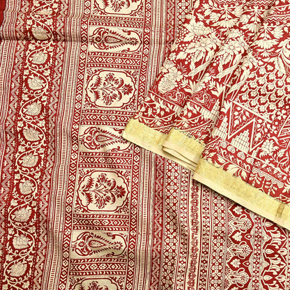 Indian Vintage Sari Rusty & Ivory 100% Pure Silk Printed Saree Craft Fabric 5yd Sewing Dress Making Soft Wrap Quilting Crafting Upcycle