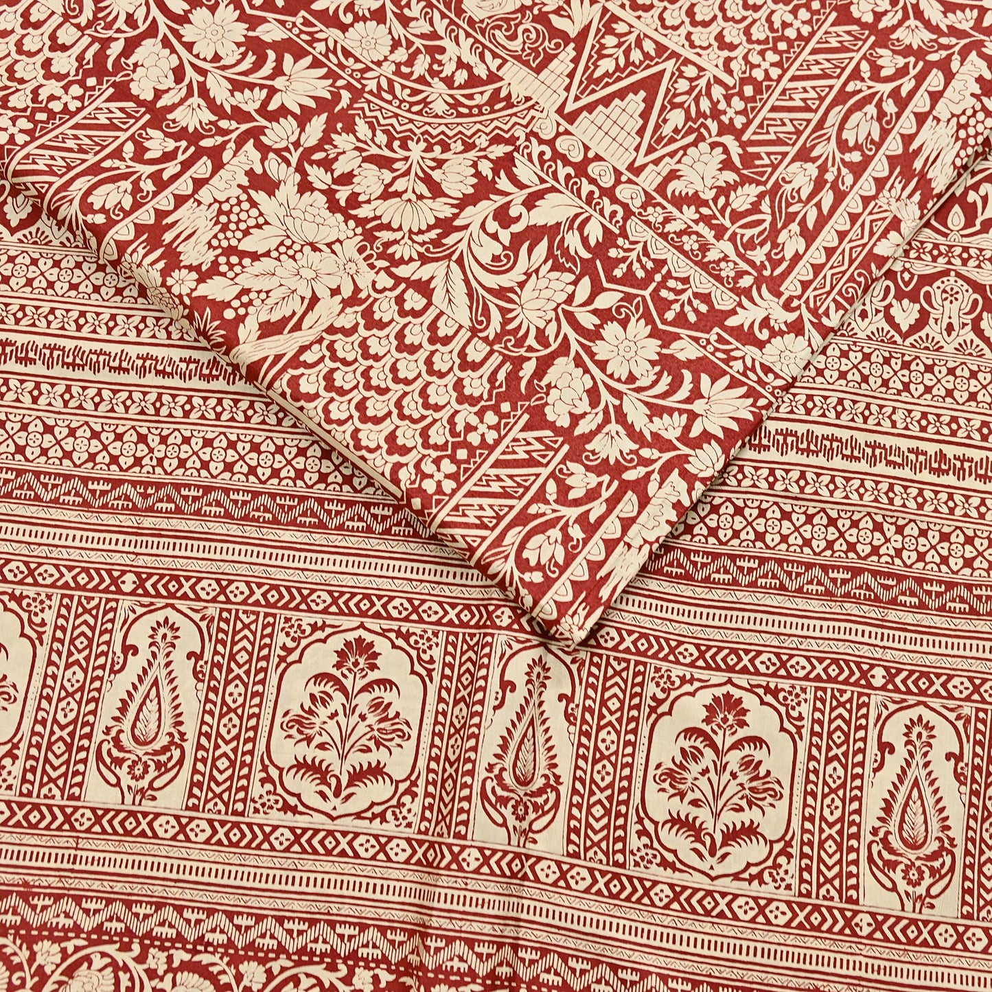 Indian Vintage Sari Rusty & Ivory 100% Pure Silk Printed Saree Craft Fabric 5yd Sewing Dress Making Soft Wrap Quilting Crafting Upcycle